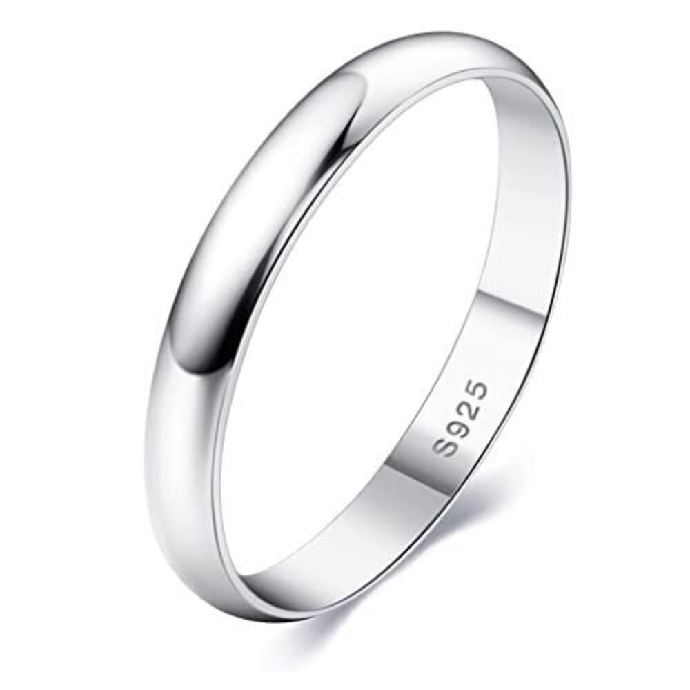 7095 3mm Sterling Silver Rings 18K White Gold Plated Plain Stackable Thumb